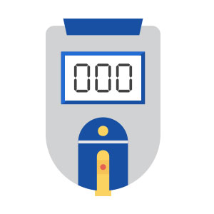 An grey and blue icon of a Blood Glucose Monitor.
